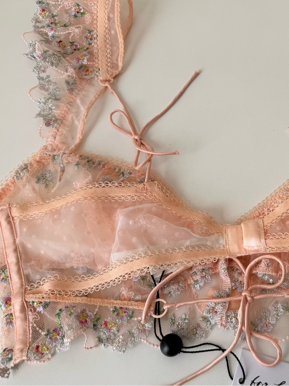 For Love and Lemons 🍋 Lacy Bra Bralette Embroidered Floral Lace Peach L NWT - Picture 9 of 10